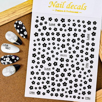 Nail Art Flower Daisy Embossed Stickers Glisoare pentru unghii Decalcomani Daisy Alb Florale Petale Flori Lipici pe spate Autocolant pentru unghii Decorare