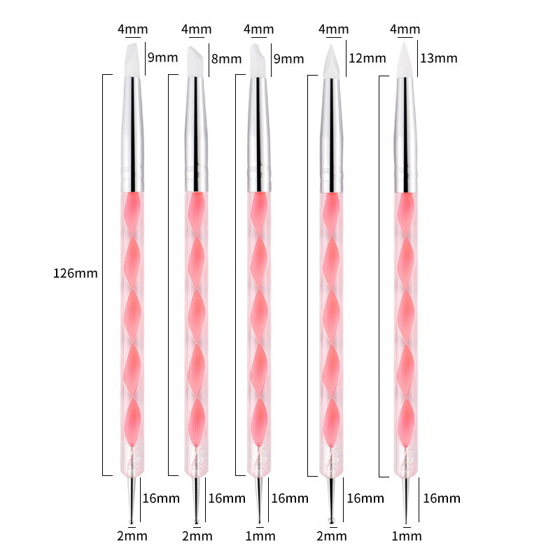 5gab Divu galu silikona galviņas punktēšanas rīki jaukta izmēra reljefs gleznojums zīmēšanas pildspalva manikīra rīki
