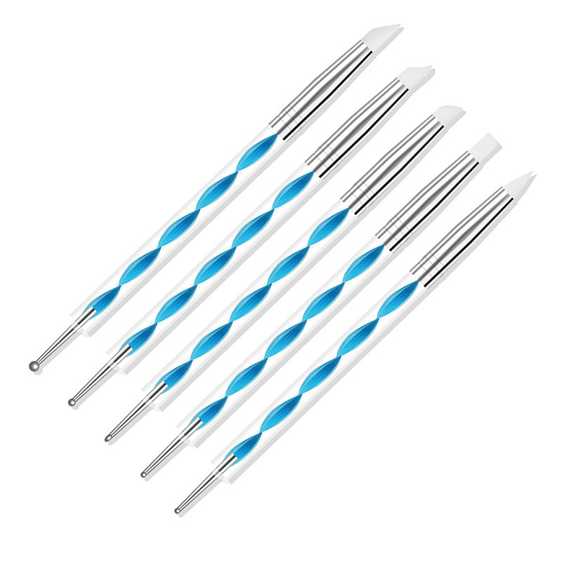 5gab Divu galu silikona galviņas punktēšanas rīki jaukta izmēra reljefs gleznojums zīmēšanas pildspalva manikīra rīki