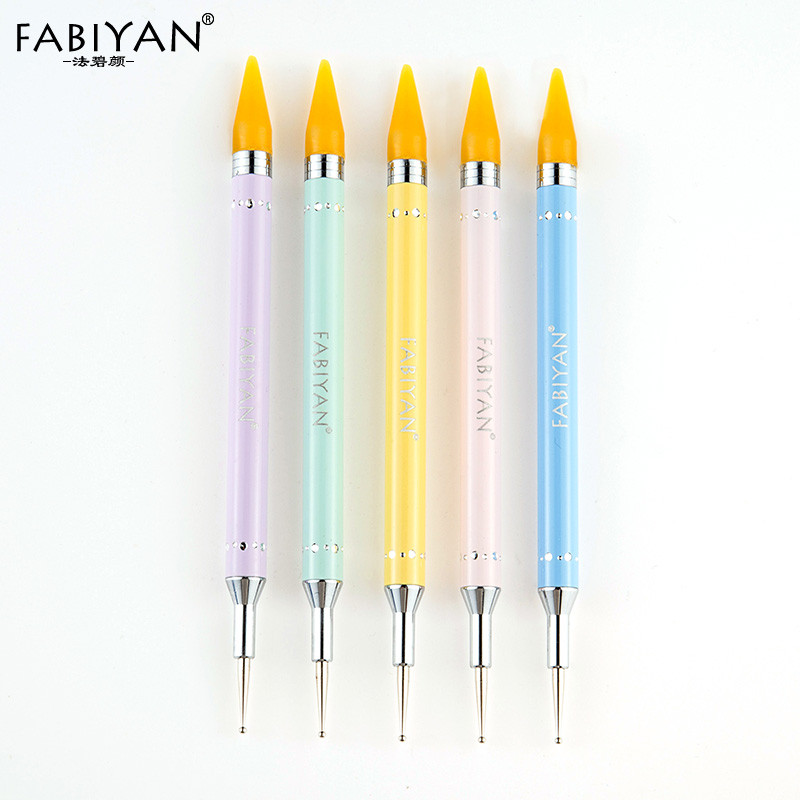 Dubultgalvas nagu mākslas vaska savācējs, kas paņem Rhinestone Metal Crystal Bead Stud punktveida pildspalvu zīmuļu suku dekorēšanai manikīra rīks