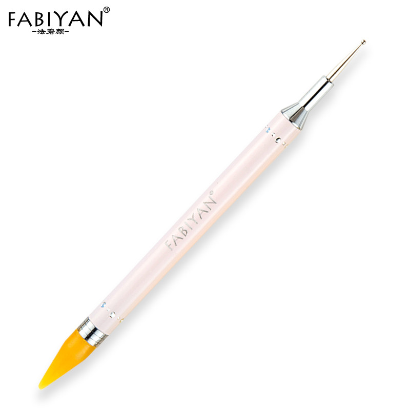 Dubultgalvas nagu mākslas vaska savācējs, kas paņem Rhinestone Metal Crystal Bead Stud punktveida pildspalvu zīmuļu suku dekorēšanai manikīra rīks