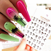 3d Naljepnice za nokte Ljeto Tropsko kokosovo stablo Palme Lišće Ljepljivi klizači Naljepnice za nokte Ukrasi za vrhove noktiju Ljepota