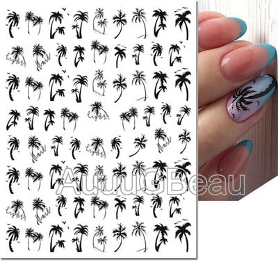 3d Naljepnice za nokte Ljeto Tropsko kokosovo stablo Palme Lišće Ljepljivi klizači Naljepnice za nokte Ukrasi za vrhove noktiju Ljepota
