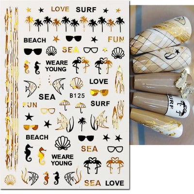 3d Naljepnice za nokte Ljeto Tropsko kokosovo stablo Palme Lišće Ljepljivi klizači Naljepnice za nokte Ukrasi za vrhove noktiju Ljepota