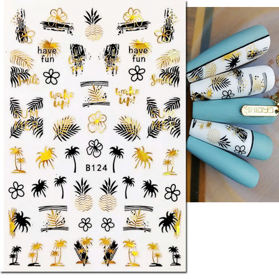 3d Naljepnice za nokte Ljeto Tropsko kokosovo stablo Palme Lišće Ljepljivi klizači Naljepnice za nokte Ukrasi za vrhove noktiju Ljepota