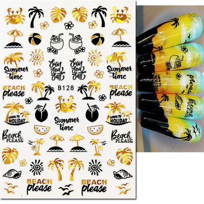 3d Naljepnice za nokte Ljeto Tropsko kokosovo stablo Palme Lišće Ljepljivi klizači Naljepnice za nokte Ukrasi za vrhove noktiju Ljepota