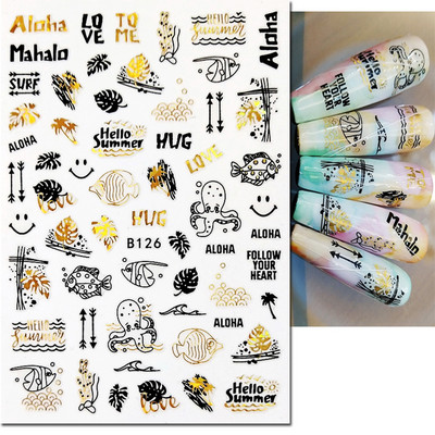 3d Naljepnice za nokte Ljeto Tropsko kokosovo stablo Palme Lišće Ljepljivi klizači Naljepnice za nokte Ukrasi za vrhove noktiju Ljepota