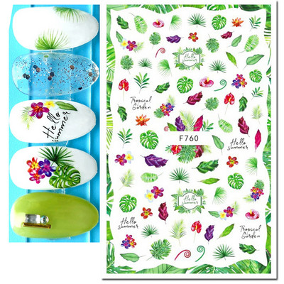 3d Naljepnice za nokte Ljeto Tropsko kokosovo stablo Palme Lišće Ljepljivi klizači Naljepnice za nokte Ukrasi za vrhove noktiju Ljepota