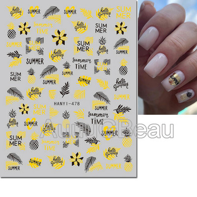 3d Naljepnice za nokte Ljeto Tropsko kokosovo stablo Palme Lišće Ljepljivi klizači Naljepnice za nokte Ukrasi za vrhove noktiju Ljepota