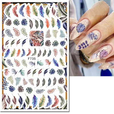3d Naljepnice za nokte Ljeto Tropsko kokosovo stablo Palme Lišće Ljepljivi klizači Naljepnice za nokte Ukrasi za vrhove noktiju Ljepota