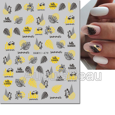 3d Naljepnice za nokte Ljeto Tropsko kokosovo stablo Palme Lišće Ljepljivi klizači Naljepnice za nokte Ukrasi za vrhove noktiju Ljepota