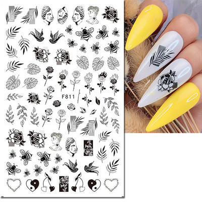 3d Naljepnice za nokte Ljeto Tropsko kokosovo stablo Palme Lišće Ljepljivi klizači Naljepnice za nokte Ukrasi za vrhove noktiju Ljepota