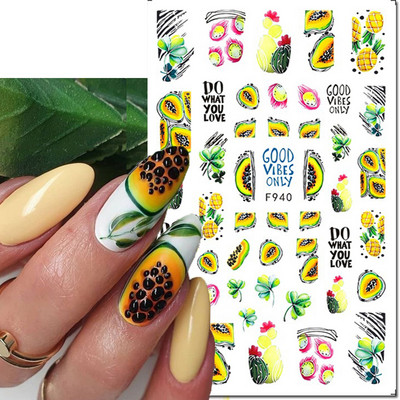 3d Naljepnice za nokte Ljeto Tropsko kokosovo stablo Palme Lišće Ljepljivi klizači Naljepnice za nokte Ukrasi za vrhove noktiju Ljepota