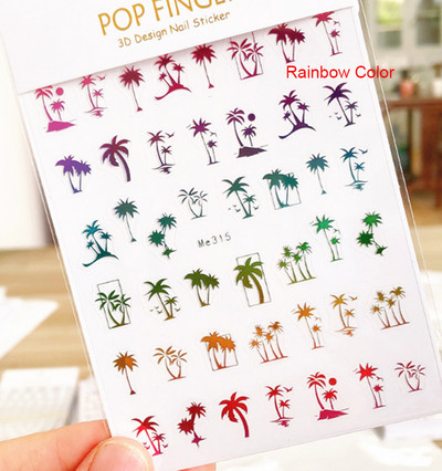 3d Naljepnice za nokte Ljeto Tropsko kokosovo stablo Palme Lišće Ljepljivi klizači Naljepnice za nokte Ukrasi za vrhove noktiju Ljepota