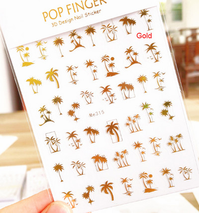3d Naljepnice za nokte Ljeto Tropsko kokosovo stablo Palme Lišće Ljepljivi klizači Naljepnice za nokte Ukrasi za vrhove noktiju Ljepota