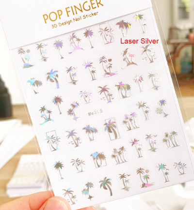 3d Naljepnice za nokte Ljeto Tropsko kokosovo stablo Palme Lišće Ljepljivi klizači Naljepnice za nokte Ukrasi za vrhove noktiju Ljepota