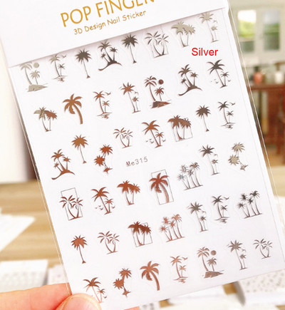 3d Naljepnice za nokte Ljeto Tropsko kokosovo stablo Palme Lišće Ljepljivi klizači Naljepnice za nokte Ukrasi za vrhove noktiju Ljepota
