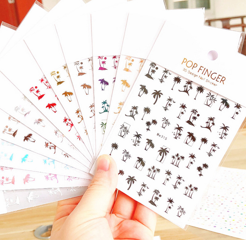 3d Naljepnice za nokte Ljeto Tropsko kokosovo stablo Palme Lišće Ljepljivi klizači Naljepnice za nokte Ukrasi za vrhove noktiju Ljepota