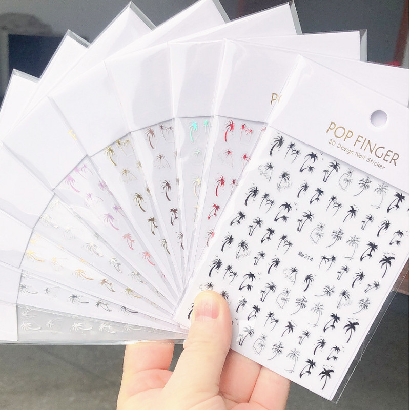 3d Naljepnice za nokte Ljeto Tropsko kokosovo stablo Palme Lišće Ljepljivi klizači Naljepnice za nokte Ukrasi za vrhove noktiju Ljepota
