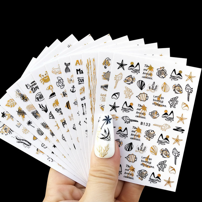 3d Naljepnice za nokte Ljeto Tropsko kokosovo stablo Palme Lišće Ljepljivi klizači Naljepnice za nokte Ukrasi za vrhove noktiju Ljepota