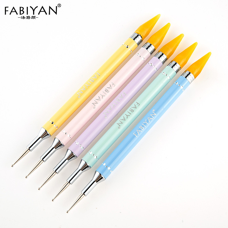 Nagu māksla Divu galu vaska savācējs Punktu pildspalva zīmuļu ota Rhinestone krelles Kristāla dārgakmeņi Punktu metāla dekorēšanas padomi Manikīra rīki