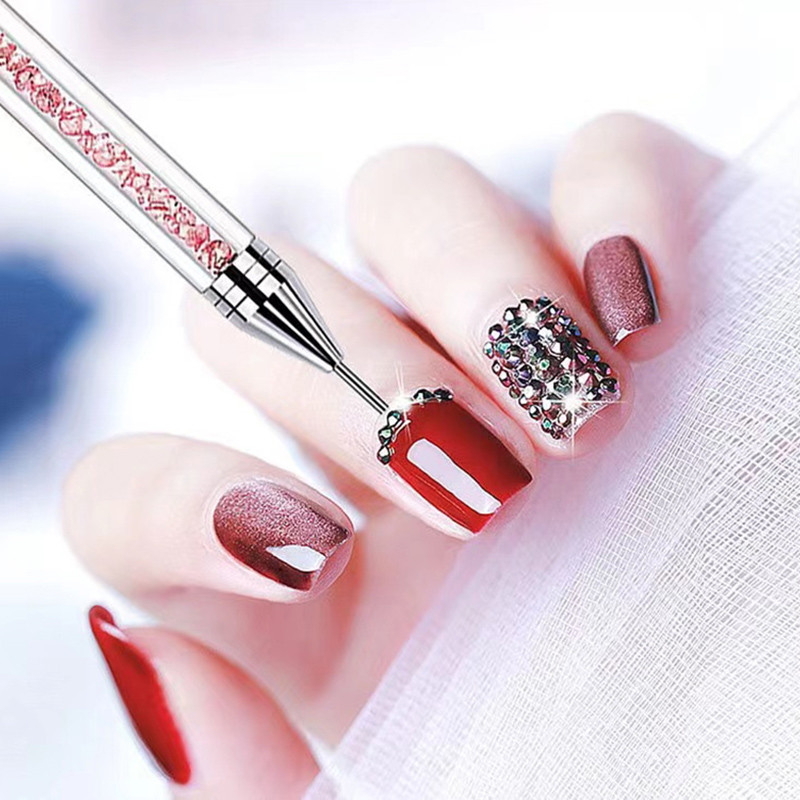 Voštana olovka s kristalnom drškom koja se koristi za ukrašavanje noktiju Dvostruka glava Akrilna metalna olovka za točkice Nokti Manikura DIY svrdlo