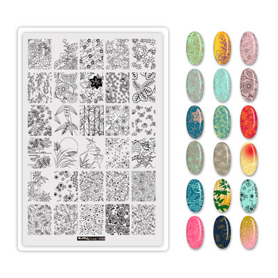 1Gb Burtu un ciparu nagu mākslas štancēšanas plāksnes veidne apzīmogotām liesmas lapām ģeometriskā dizaina nagiem attēlu drukāšanas rīki 12*6 cm