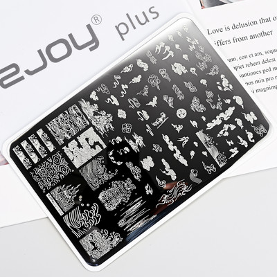 1Gb Burtu un ciparu nagu mākslas štancēšanas plāksnes veidne apzīmogotām liesmas lapām ģeometriskā dizaina nagiem attēlu drukāšanas rīki 12*6 cm
