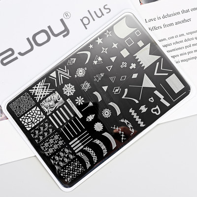 1Gb Burtu un ciparu nagu mākslas štancēšanas plāksnes veidne apzīmogotām liesmas lapām ģeometriskā dizaina nagiem attēlu drukāšanas rīki 12*6 cm