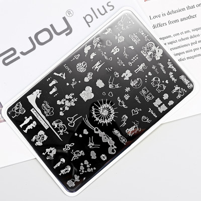 1Gb Burtu un ciparu nagu mākslas štancēšanas plāksnes veidne apzīmogotām liesmas lapām ģeometriskā dizaina nagiem attēlu drukāšanas rīki 12*6 cm