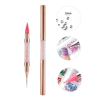 ANGNYA 1Pcs Dual Heads Nail Art Dotting Pen Метална дръжка Пастели за нокти Стрази Самозалепващи се скъпоценни камъни Восъчни инструменти за маникюр