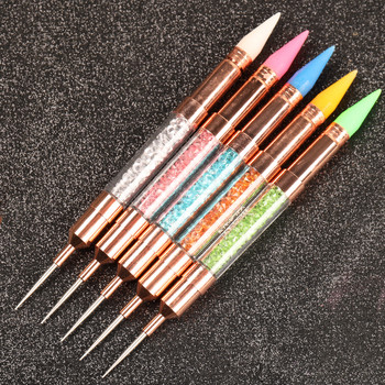 ANGNYA 1Pcs Dual Heads Nail Art Dotting Pen Метална дръжка Пастели за нокти Стрази Самозалепващи се скъпоценни камъни Восъчни инструменти за маникюр