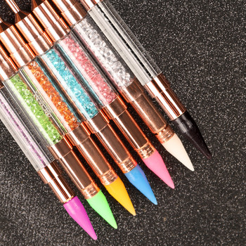 ANGNYA 1Pcs Dual Heads Nail Art Dotting Pen Метална дръжка Пастели за нокти Стрази Самозалепващи се скъпоценни камъни Восъчни инструменти за маникюр