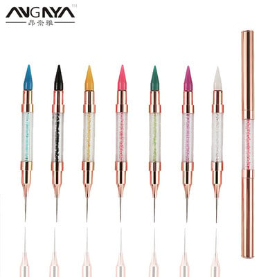 ANGNYA 1Pcs Dual Heads Nail Art Dotting Στυλό Μεταλλική Λαβή Νυχιών Κραγιόνια Στρας Αυτοκόλλητα Εργαλεία Μανικιούρ με κερί συλλογής πολύτιμων λίθων