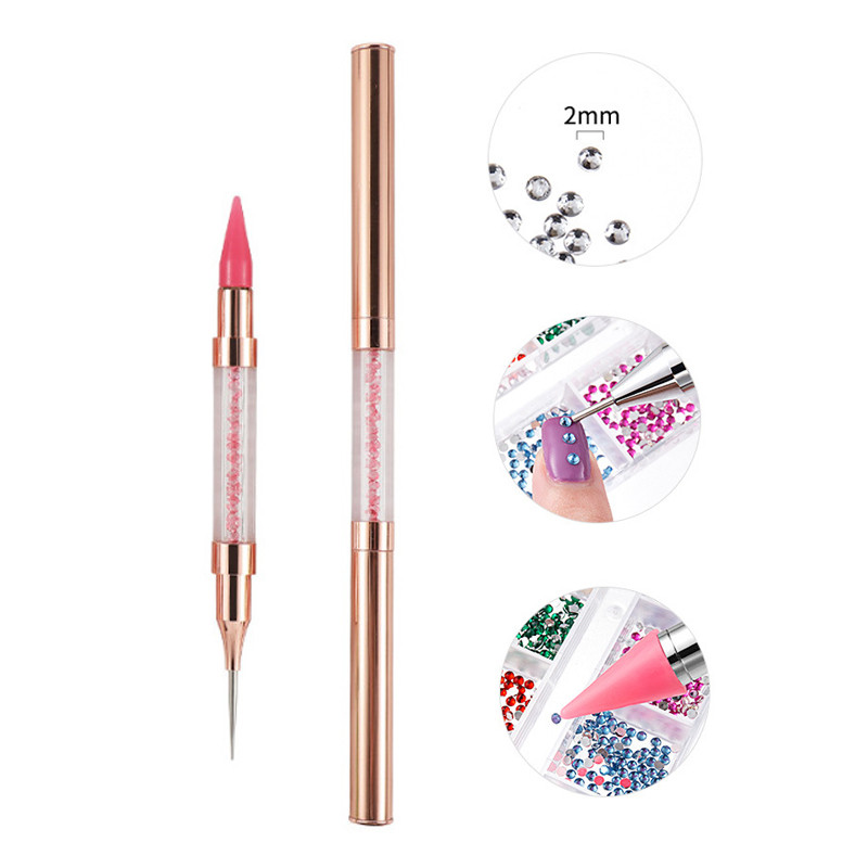 ANGNYA 1Pcs Dual Heads Nail Art Dotting Pen Bojice za nokte s metalnom drškom Rhinestones Samoljepljivi alati za manikuru Alati za odabir voska