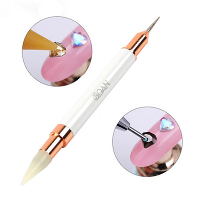 ANGNYA 1 buc. Stilo de ceară pentru unghii cu două capete, cu cap înlocuibil, cu pietre prețioase, culegător de pietre prețioase, creion de ceară, instrumente pentru manichiură pentru unghii