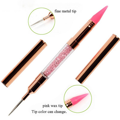ANGNYA 1 buc. Stilo de ceară pentru unghii cu două capete, cu cap înlocuibil, cu pietre prețioase, culegător de pietre prețioase, creion de ceară, instrumente pentru manichiură pentru unghii