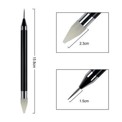 ANGNYA 1 buc. Stilo de ceară pentru unghii cu două capete, cu cap înlocuibil, cu pietre prețioase, culegător de pietre prețioase, creion de ceară, instrumente pentru manichiură pentru unghii