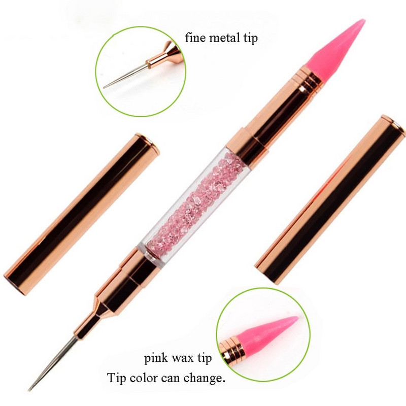 ANGNYA 1 buc. Stilo de ceară pentru unghii cu două capete, cu cap înlocuibil, cu pietre prețioase, culegător de pietre prețioase, creion de ceară, instrumente pentru manichiură pentru unghii