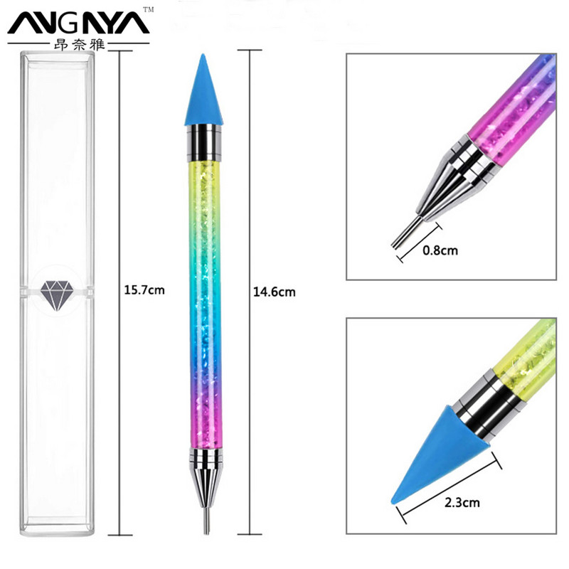 ANGNYA 1 buc. Stilo de ceară pentru unghii cu două capete, cu cap înlocuibil, cu pietre prețioase, culegător de pietre prețioase, creion de ceară, instrumente pentru manichiură pentru unghii