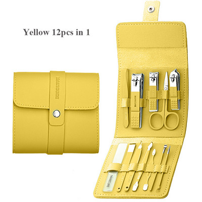 Profesionāls manikīra komplekts 16 vienā pilnfunkciju komplekts nerūsējošā tērauda pedikīra komplekti ar ādas portatīvo futrāli