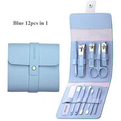 Profesionāls manikīra komplekts 16 vienā pilnfunkciju komplekts nerūsējošā tērauda pedikīra komplekti ar ādas portatīvo futrāli