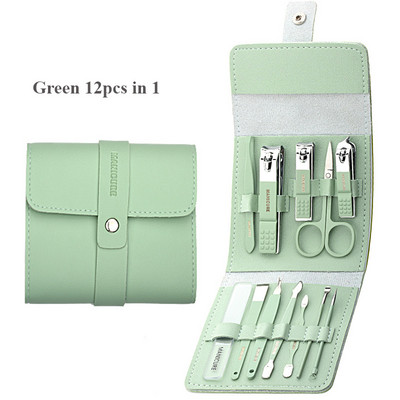 Profesionāls manikīra komplekts 16 vienā pilnfunkciju komplekts nerūsējošā tērauda pedikīra komplekti ar ādas portatīvo futrāli