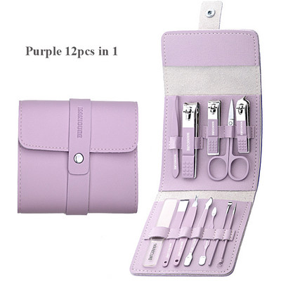 Profesionāls manikīra komplekts 16 vienā pilnfunkciju komplekts nerūsējošā tērauda pedikīra komplekti ar ādas portatīvo futrāli