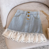Summer Baby Girl Fuste Denim Fusta Scurt Dantela Volane Fusta cu talie elastica
