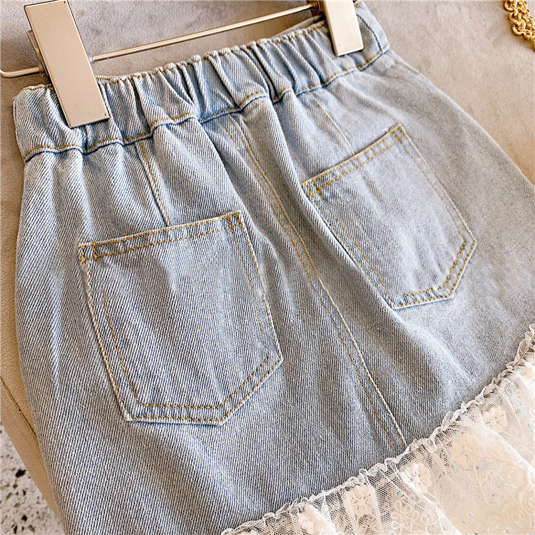 Summer Baby Girl Fuste Denim Fusta Scurt Dantela Volane Fusta cu talie elastica