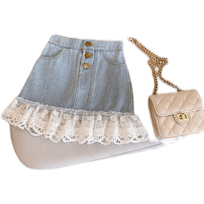 Summer Baby Girl Fuste Denim Fusta Scurt Dantela Volane Fusta cu talie elastica