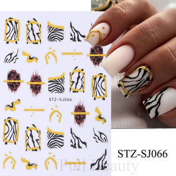 Черно злато Леопардови стикери за нокти Мляко Крава Змия Дизайн на ноктите Плъзгачи Животински кожи Щампи Фолио Зебра Модел Маникюр Декор