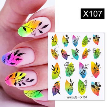 Harunouta Geometric Color Block Line Leaf Flower Water Decal Sticker Spring Simple DIY Slider For Manicuring Nail Art Watermarks