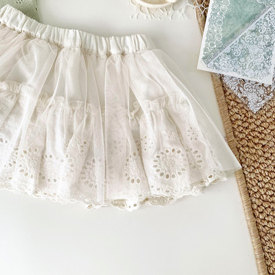 deer jonmi 2024 New Summer Toddlers Κοριτσίστικα Κέντημα Φούστες Κορεατικού στυλ Χαριτωμένα βολάν Voile Baby Kids φούστα